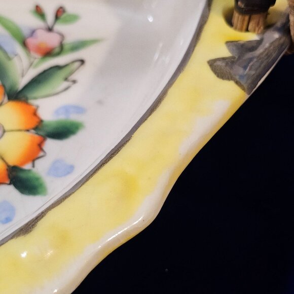 Vintage Ceramic Divided Serving Dish With Floral Design & Wicker Handle - Picture 13 of 16